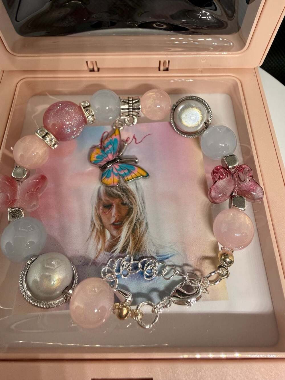 Taylor Swift Lover Era Theme Beaded Butterfly Charm Bracelet